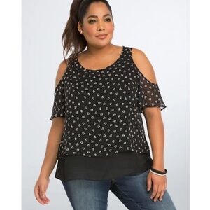 Torrid Georgette Cold Shoulder Top w/ Heart Print 00X